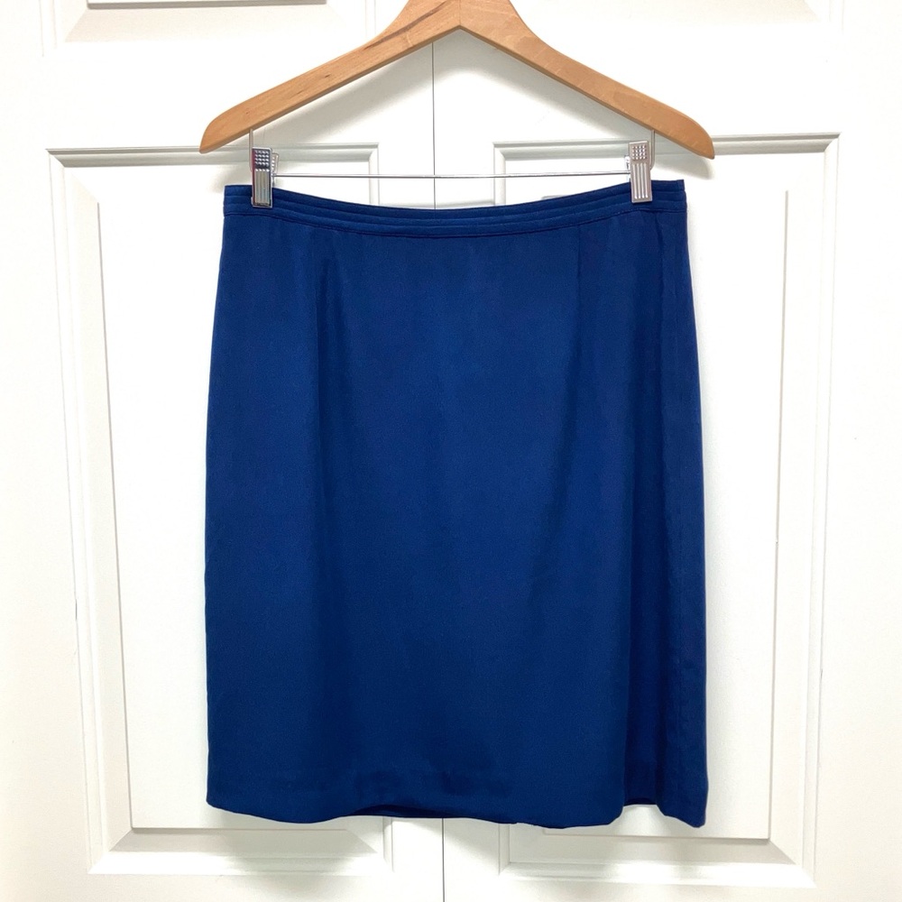 Vintage silk pencil skirt, knee length, blue, 14